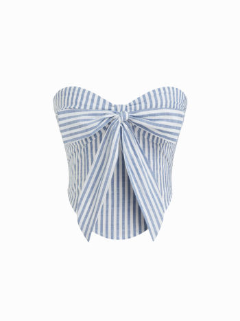 Cotton-blend Two Way Stripe Knotted Shirred Bandeau Top