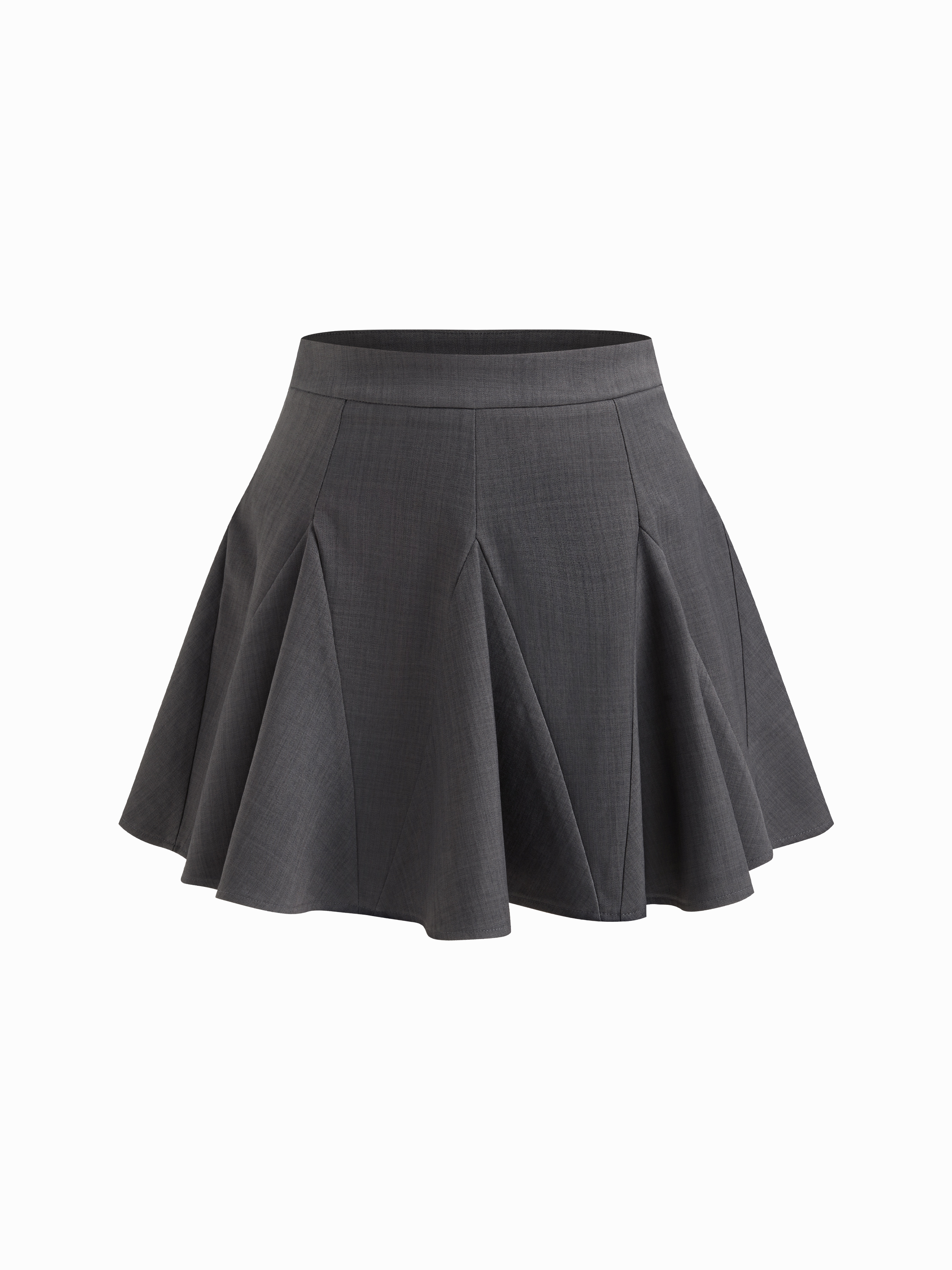 Woven Gray Paint Pleated Mini Skirt With Belt For School