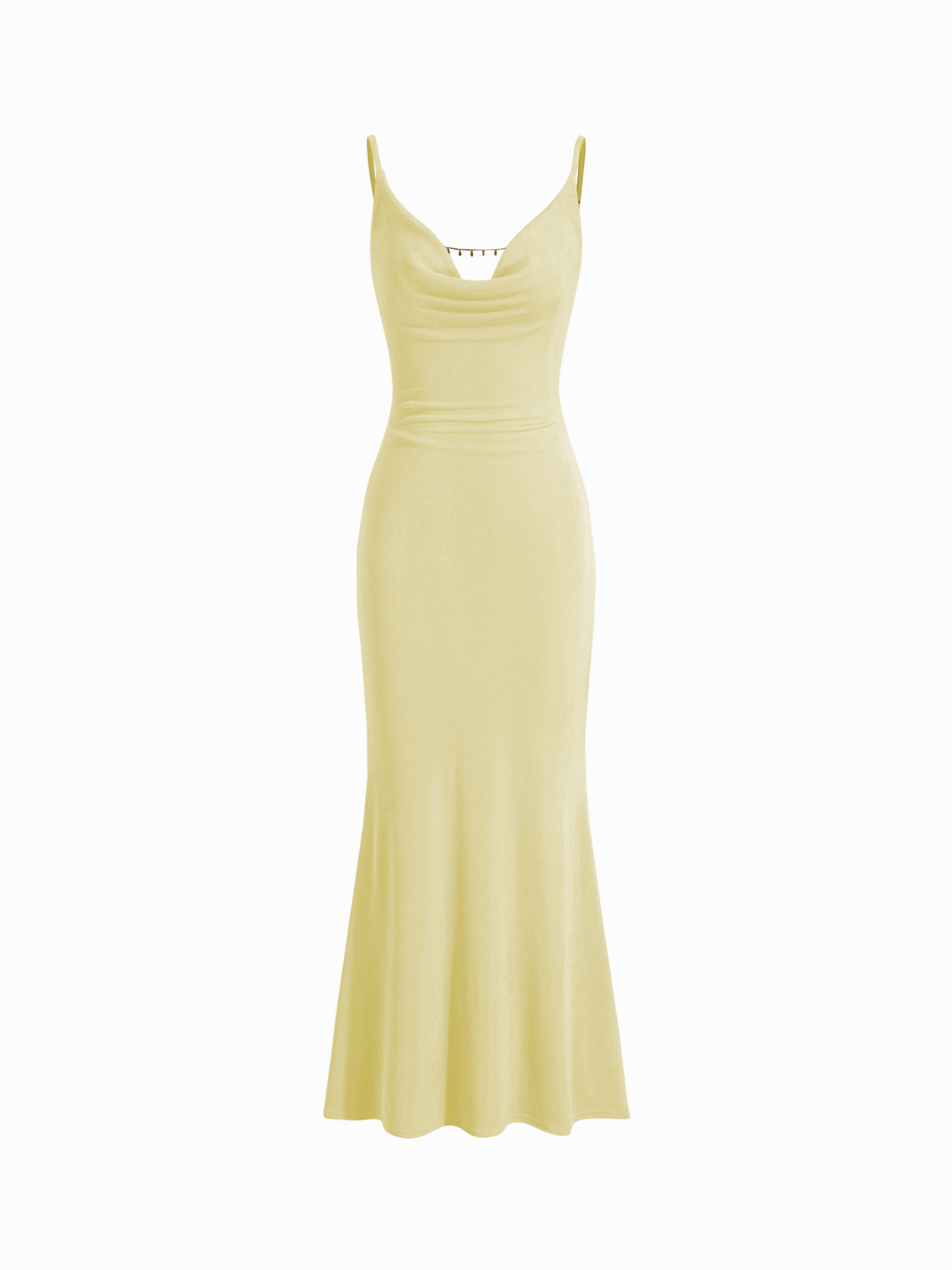 Cowl Neck Backless Chain Detail Cami Mermaid Maxi Dress