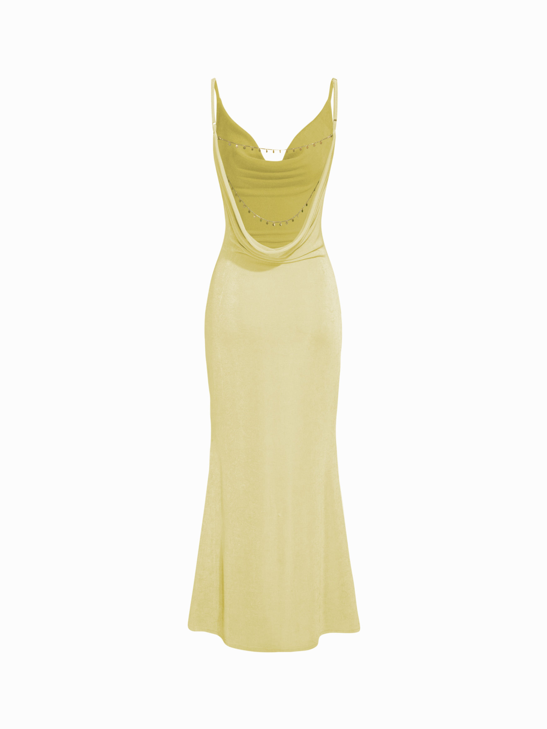 Cowl Neck Backless Chain Detail Cami Mermaid Maxi Dress