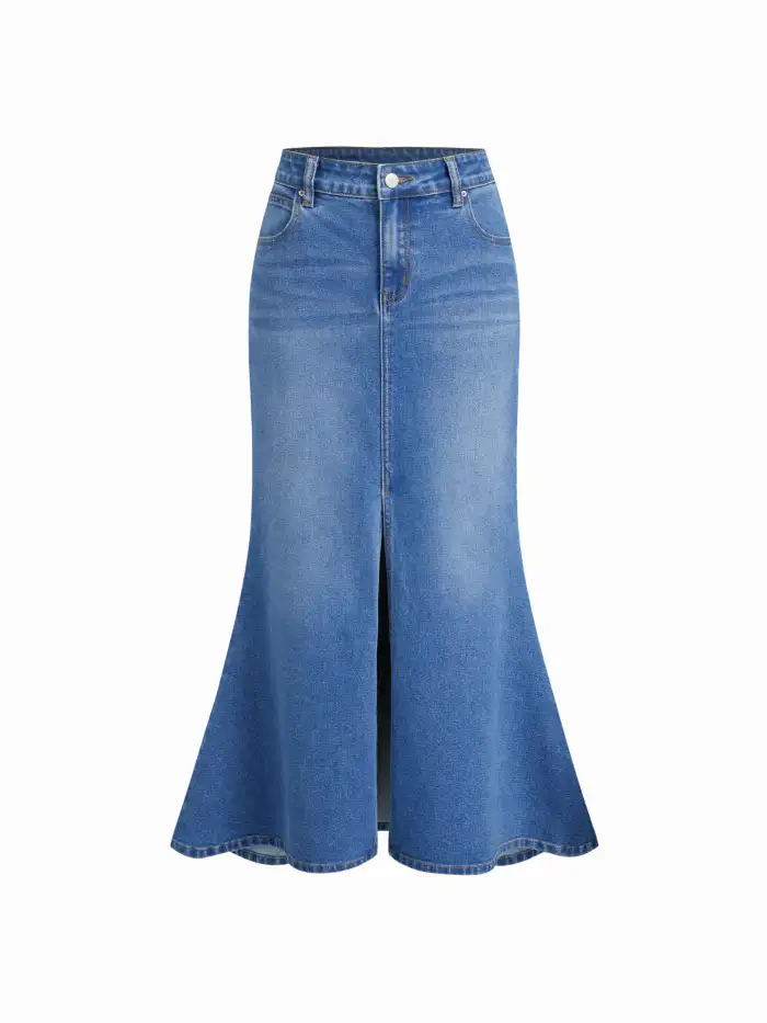 Skirt Denim Reserved Jeans Denim Midi Skirt With Split