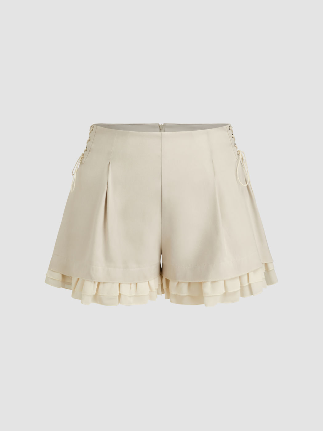 Mid Rise Lace Up Ruffle Hem Shorts Curve & Plus
