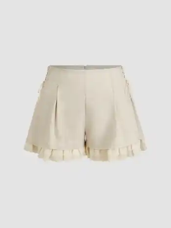 Mittelhohe Shorts mit Schnürung und Spitzenrand Kurve & Plus