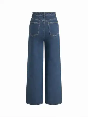 Denim Mittelbund Blumen-Taschen Weitbeinige Jeans