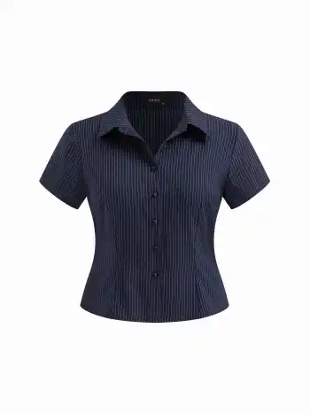 Collar Stripe Short Sleeve Shirt Curve & Plus