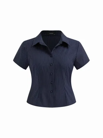 Collar Stripe Short Sleeve Shirt Curve & Plus
