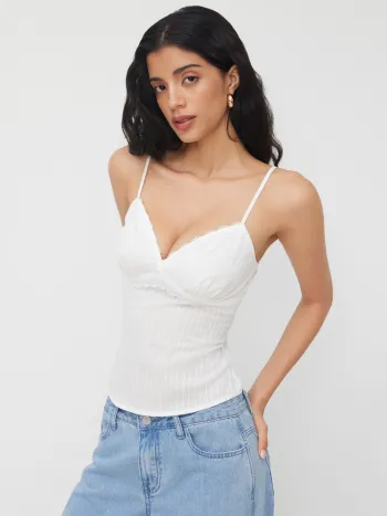 Baumwoll-V-Ausschnitt Spitze-Bordüre Camisole Oberteil