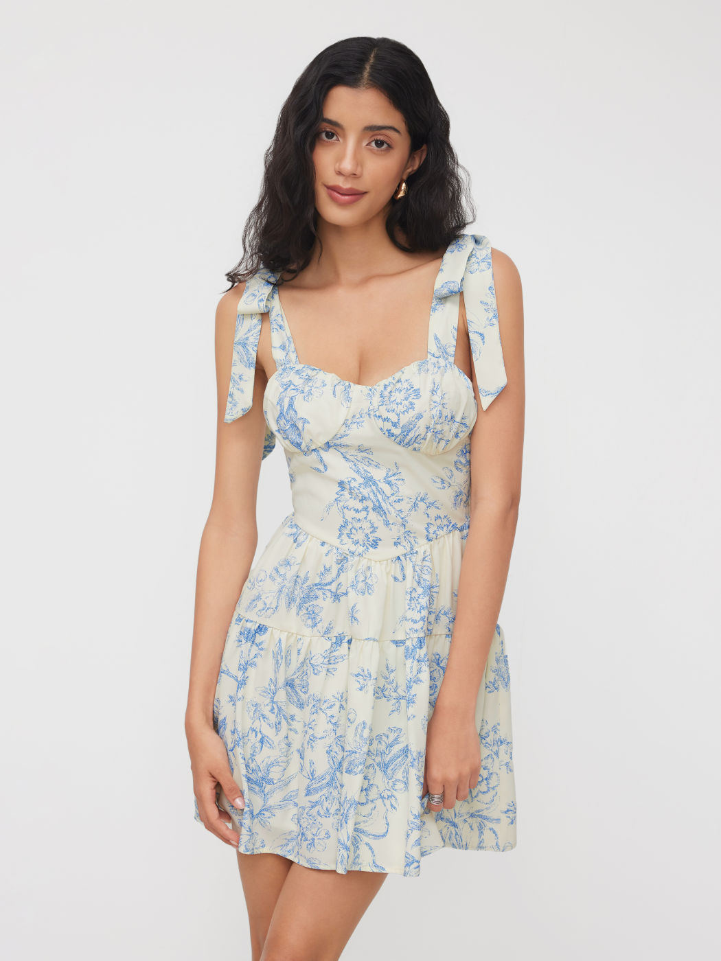 Square Neck Floral Ruffle Hem Knotted Mini Dress