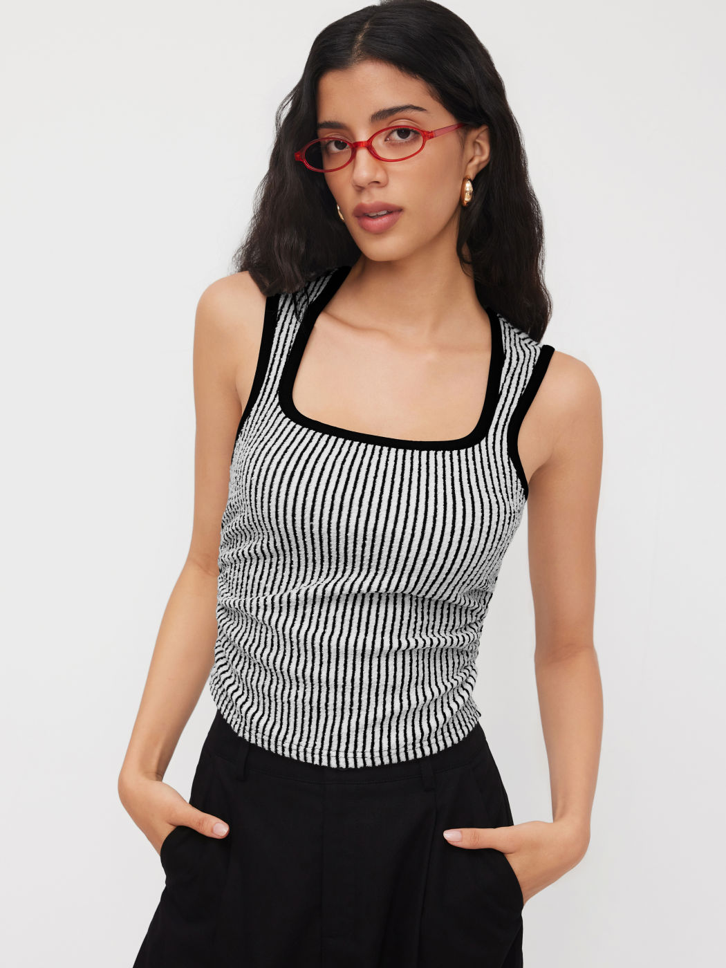 Stripe Contrasting Binding Ruched Top