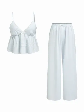 Baumwollmischung Streifen Schleife Cami-Top & Mittelhohe Lounge-Hosen Lounge-Set