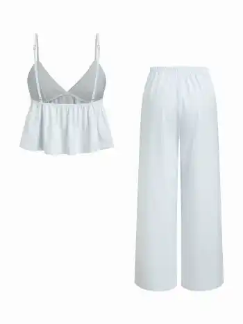 Baumwollmischung Streifen Schleife Cami-Top & Mittelhohe Lounge-Hosen Lounge-Set
