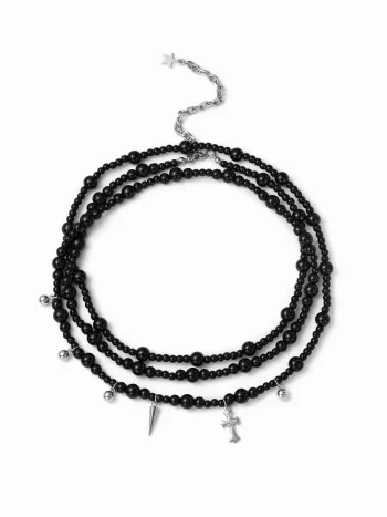 Kreuz- und spikierte perlenhaltige Halskette
