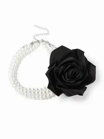 Blumen- und Faux-Perlen-geschichtetes Choker-Halsband