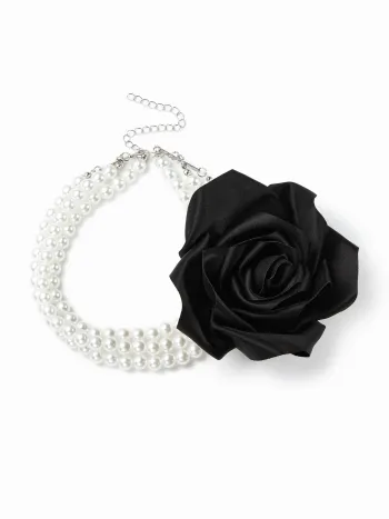Blumen- und Faux-Perlen-geschichtetes Choker-Halsband