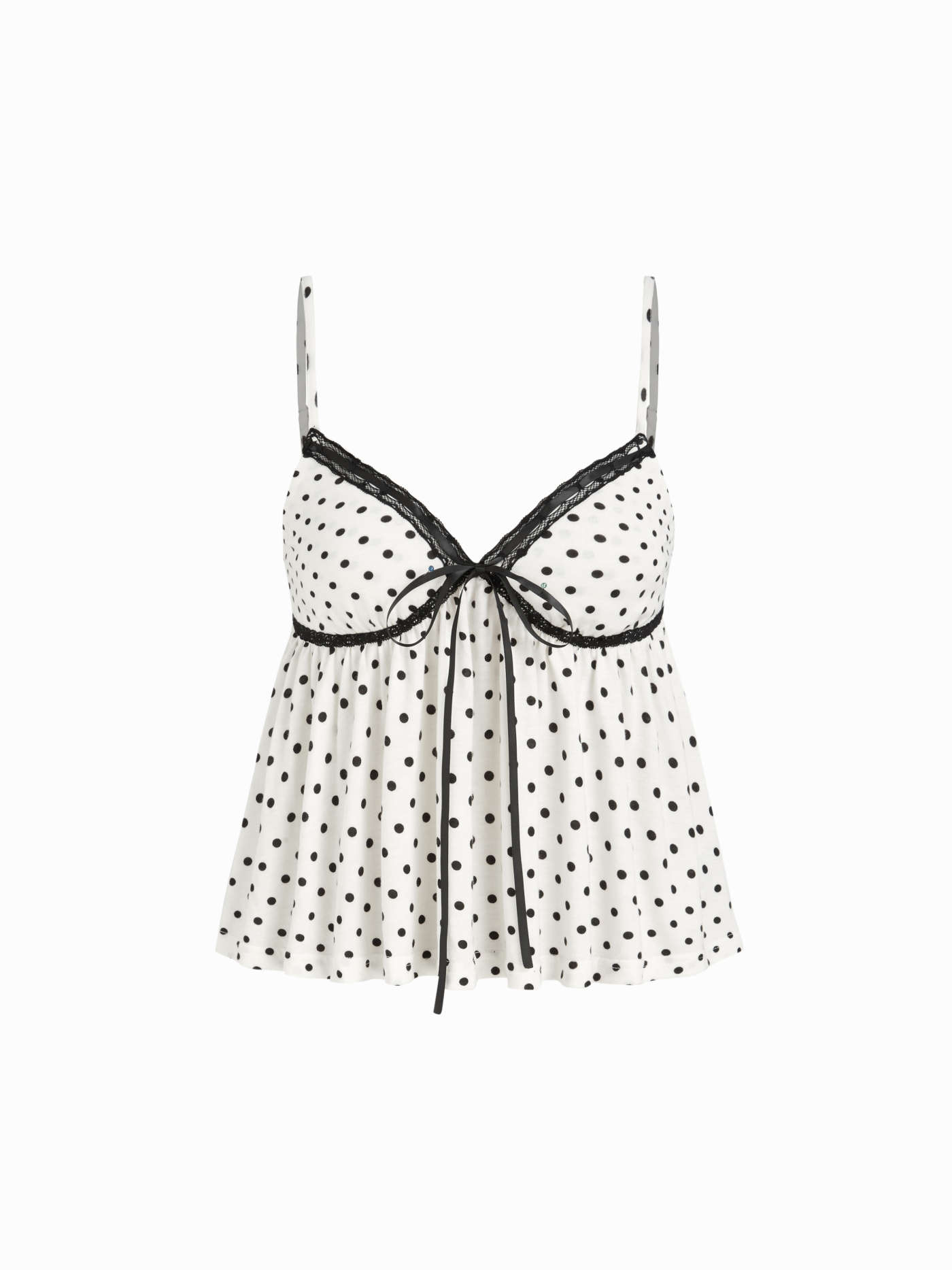 Knit Fabric V-neck Polka Dot Contrasting Binding Cami Top For Daily Casual