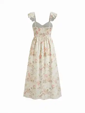 Blumiges Maxikleid mit Herzausschnitt und Seitenausschnitt