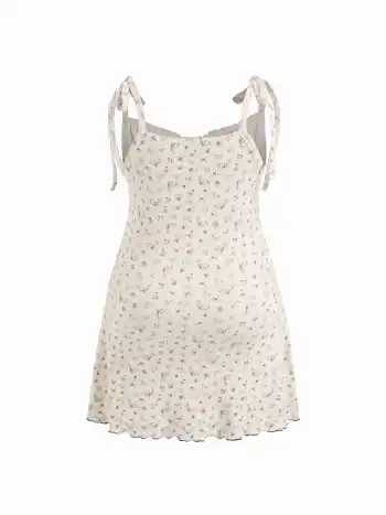 Blumiges Mini-Kleid mit Schleife und Salatrand Kurve & Plus
