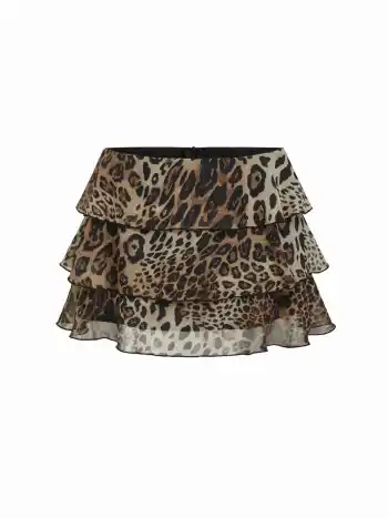 Chiffon-Leopard-Tiefbund-Layered-Mini-Skort