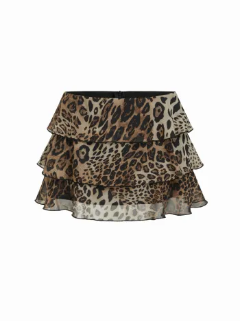 Chiffon-Leopard-Tiefbund-Layered-Mini-Skort