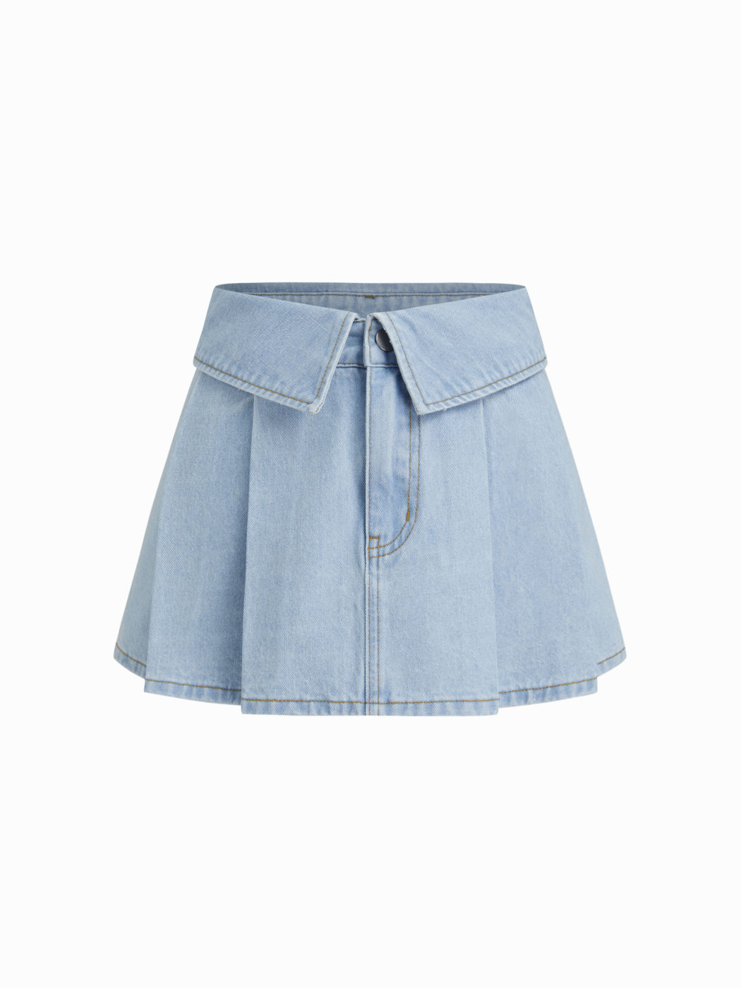 Denim Low Rise Pleated Fold Over Micro Mini Skirt