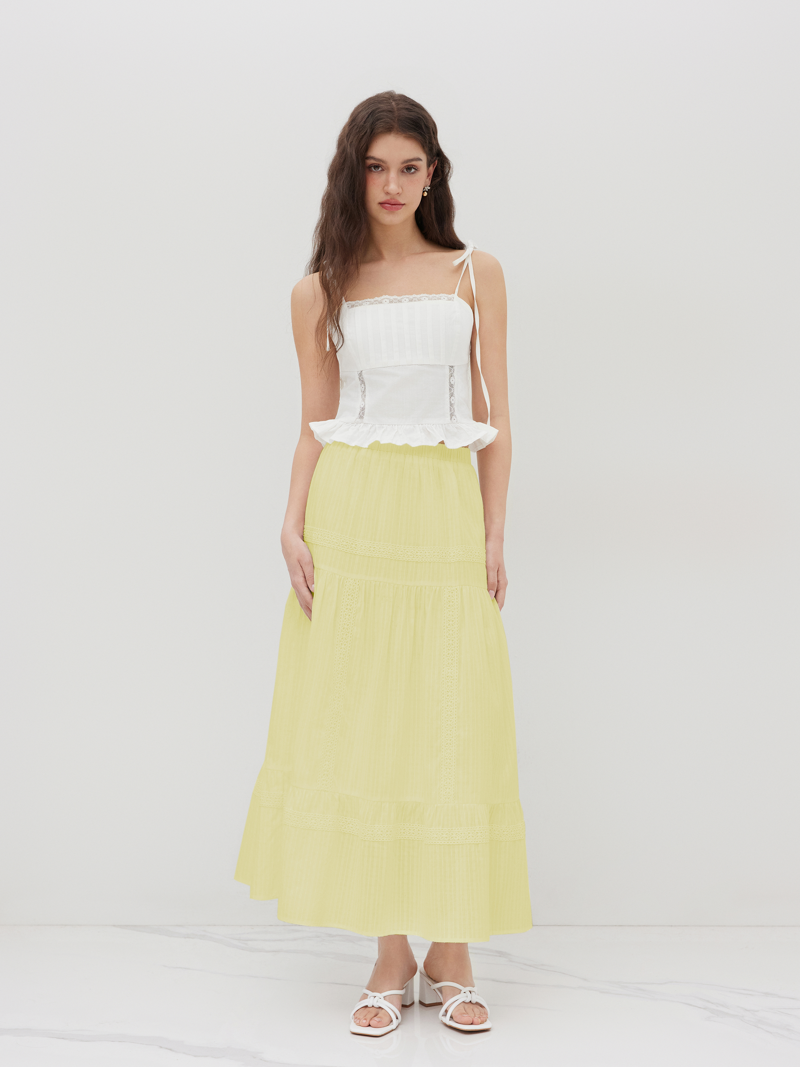 スカート Embroidered Maxi Ruffle Hem Skirt Woven Cotton Mid Rise Embroidery Ruffle Maxi Skirt For Vacation