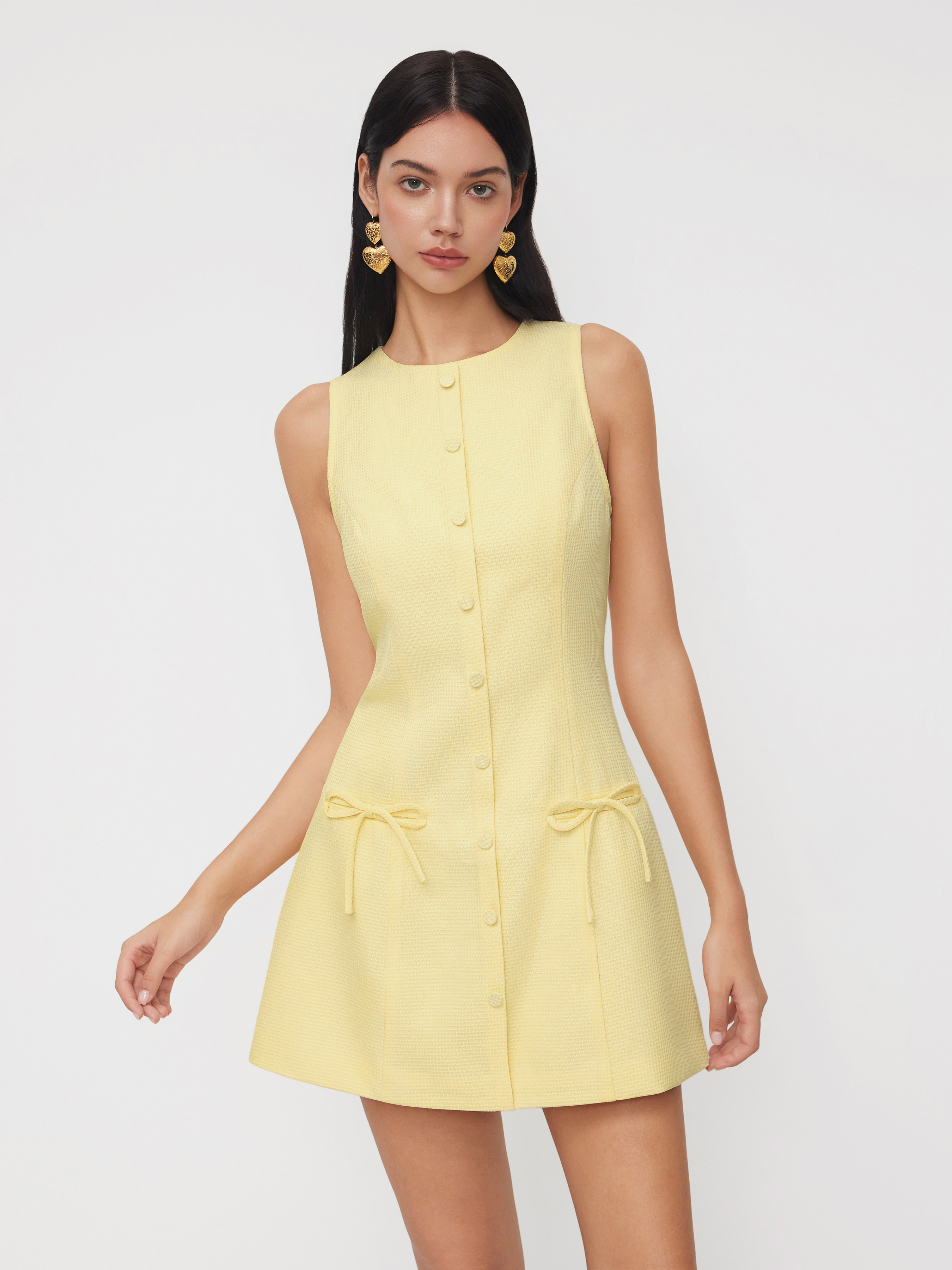 Jacquard Jacquard Round Neckline Bowknot Sleeveless Mini Dress For Décontracté quotidien