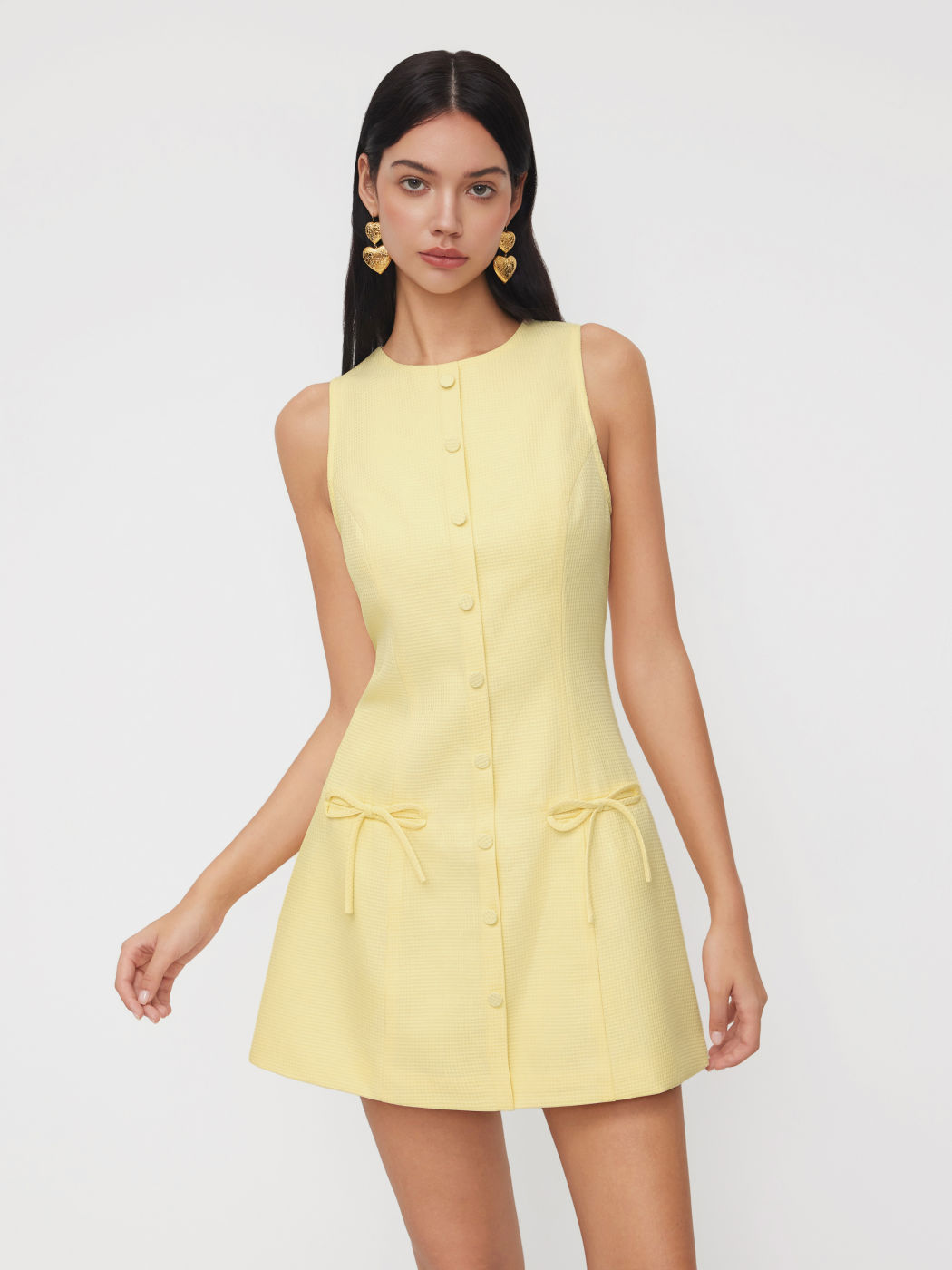 Jacquard Round Neckline Bowknot Sleeveless Mini Dress