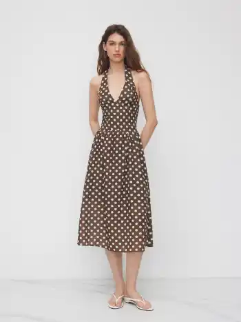 Midi-Kleid mit Halterhals und Polkadots