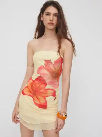Mesh Blumen-Ruch-Bandeau-Mini-Kleid