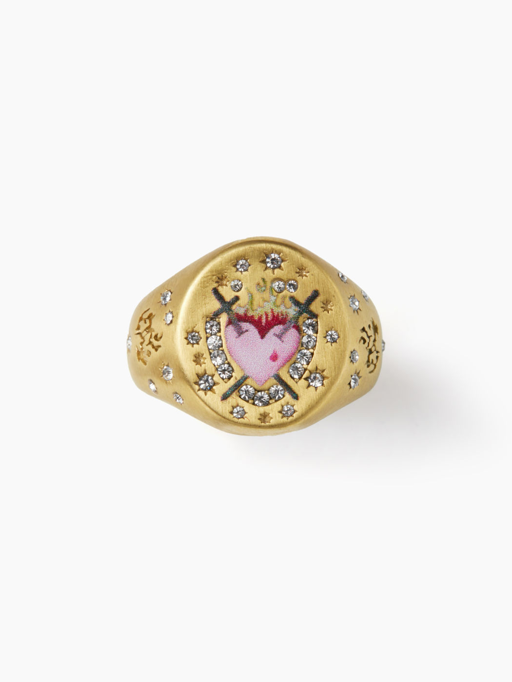 HEART & SWORD RHINESTONE DECOR OPEN RING