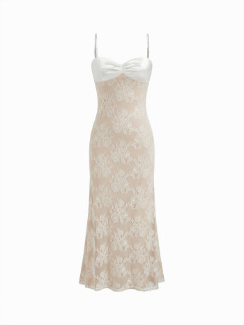 Lace Sweetheart Neck Floral Patched Cami Maxi Dress