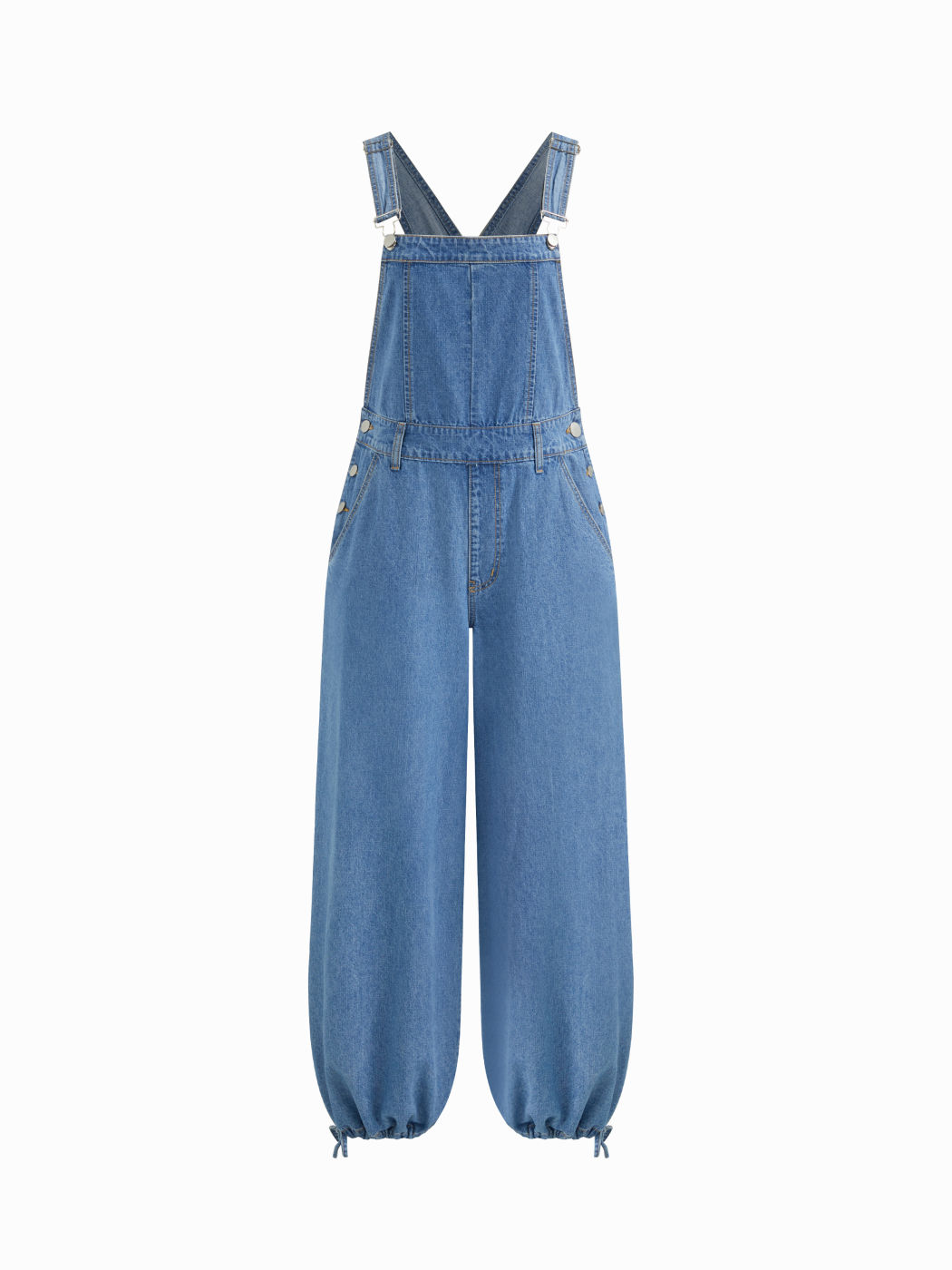 Denim Drawstring Buckle Up Jogger Wide Leg Jumpsuit