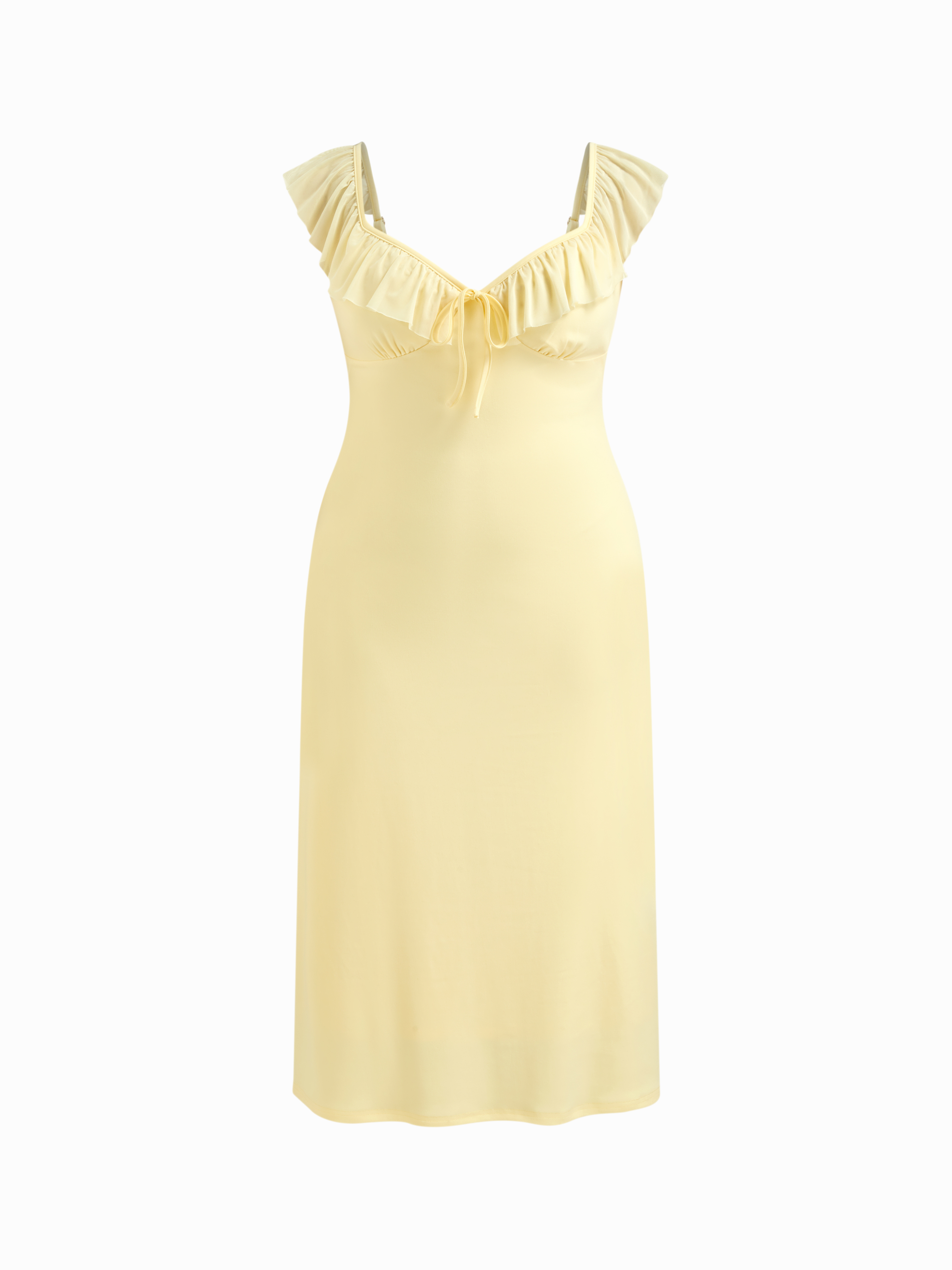 Satin Cowl Neck Solid Ruffle Hem Maxi Dress
