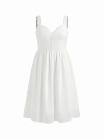 Cotton V-neck Broderie Anglaise Floral Button Maxi Dress Curve & Plus