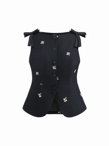 Floral Embroidery Bowknot Blazer Vest Curve & Plus
