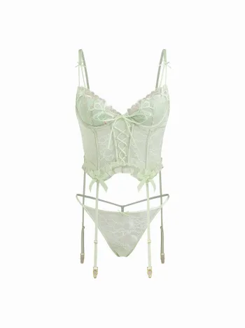 Spitzen-V-Ausschnitt-Sweetheart-Bindung-Vorne-Bowschmuck Dessous-Set