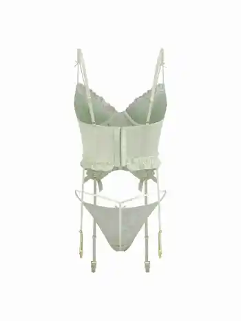 Spitzen-V-Ausschnitt-Sweetheart-Bindung-Vorne-Bowschmuck Dessous-Set
