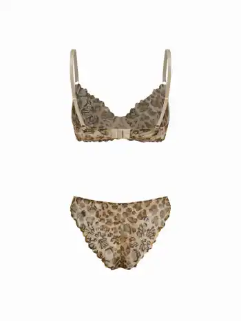 V-Ausschnitt Netz Leopard Dessous-Set mit Slip