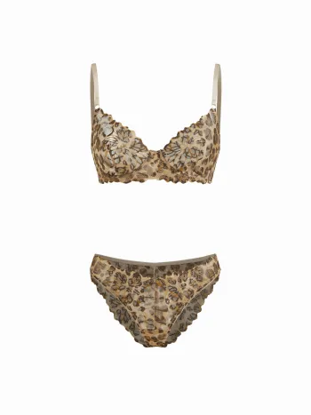 V-Ausschnitt Netz Leopard Dessous-Set mit Slip