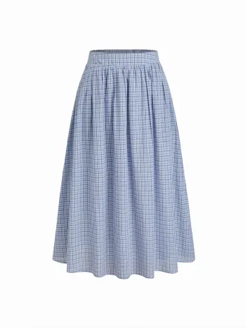 Baumwoll-Midi-Skirt mit mittiger Taille und elastischem Bund im Tartanmuster