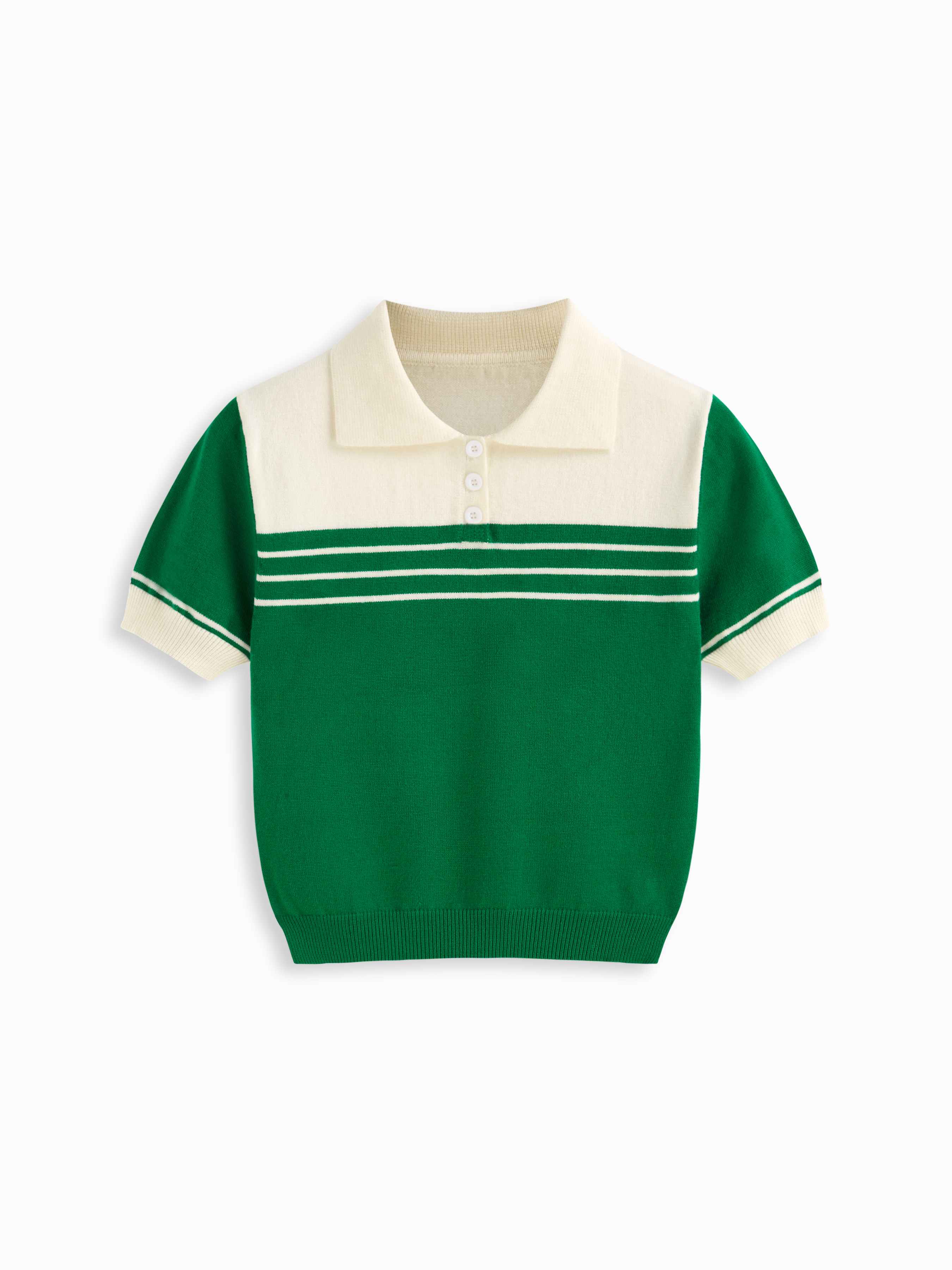 Knit Fabric Knit Polo Striped Hollow Out Short Sleeve Top
