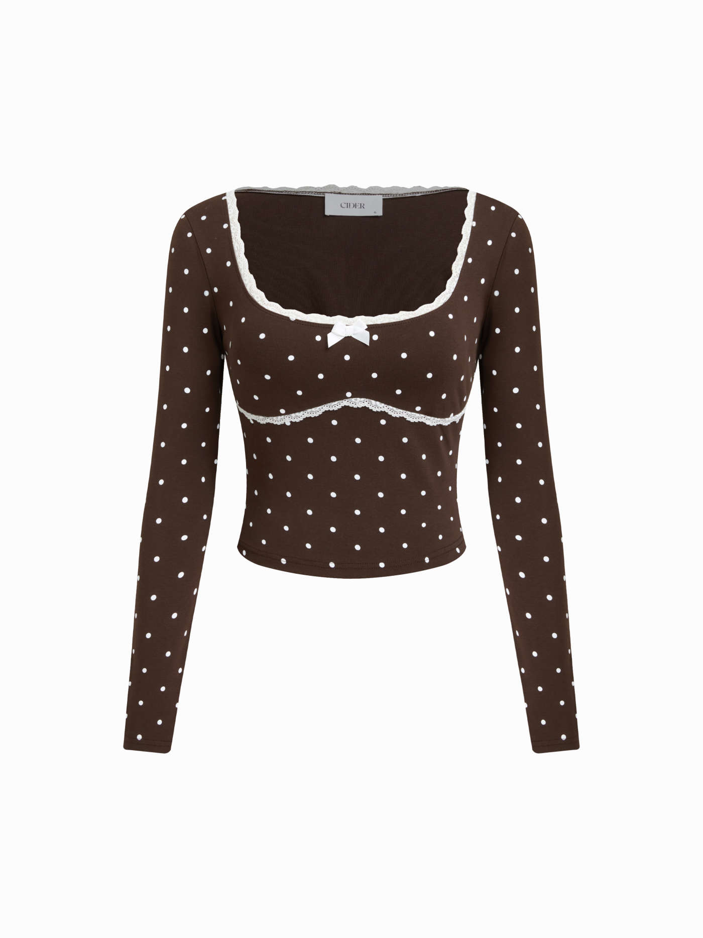 Cotton-blend Polka Dot Lace Bowknot Top & Mid Rise Lettuce Trim Straight Leg Trousers Loungewear Set