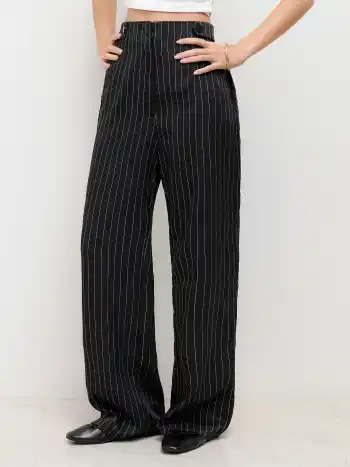 Striped Button Straight Leg Pants