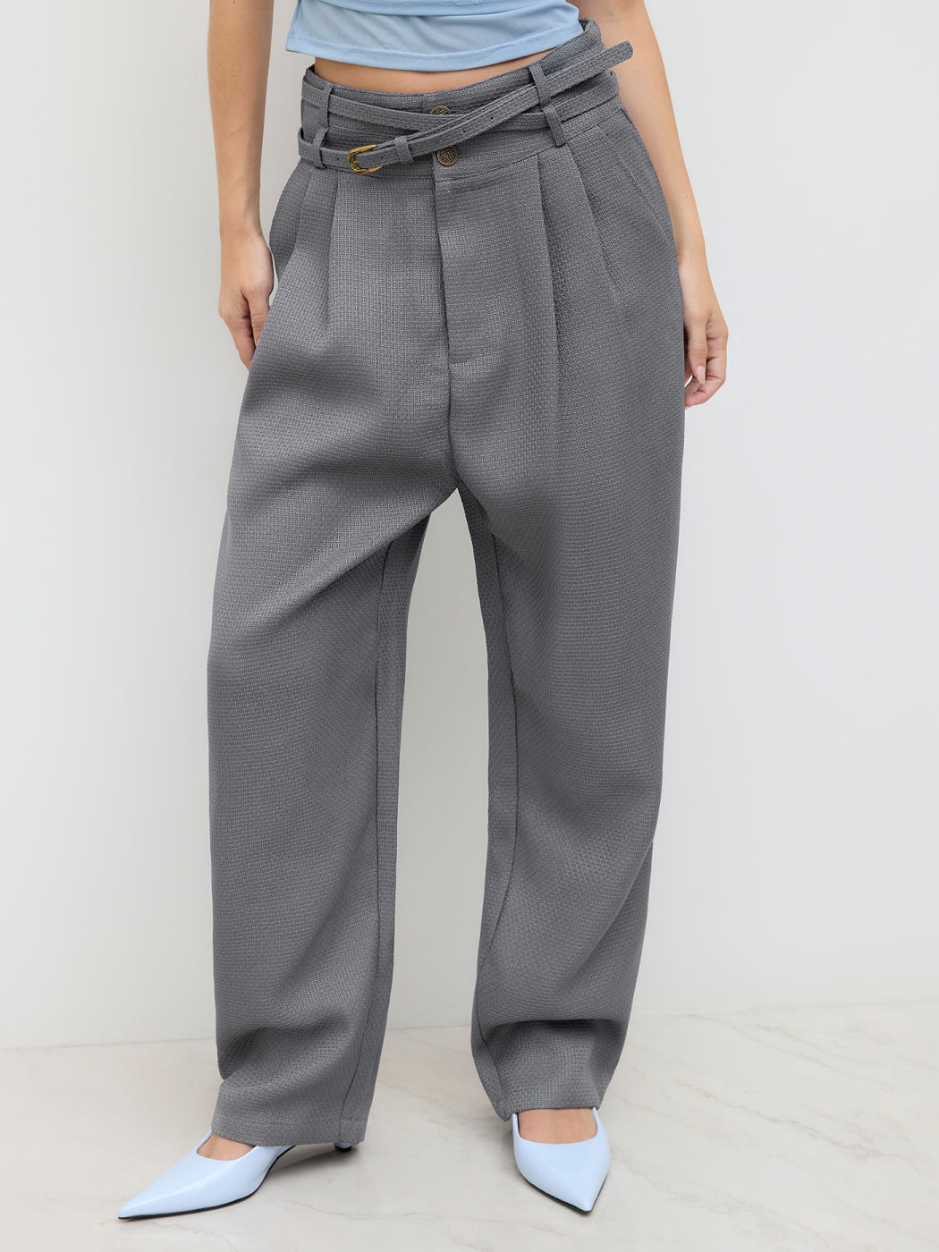 Gürtelt Tweed Hosen mit schmalerem Bein
