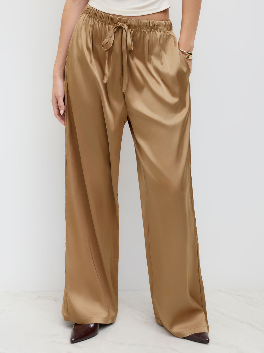 High Waist Elastic Waist Pants