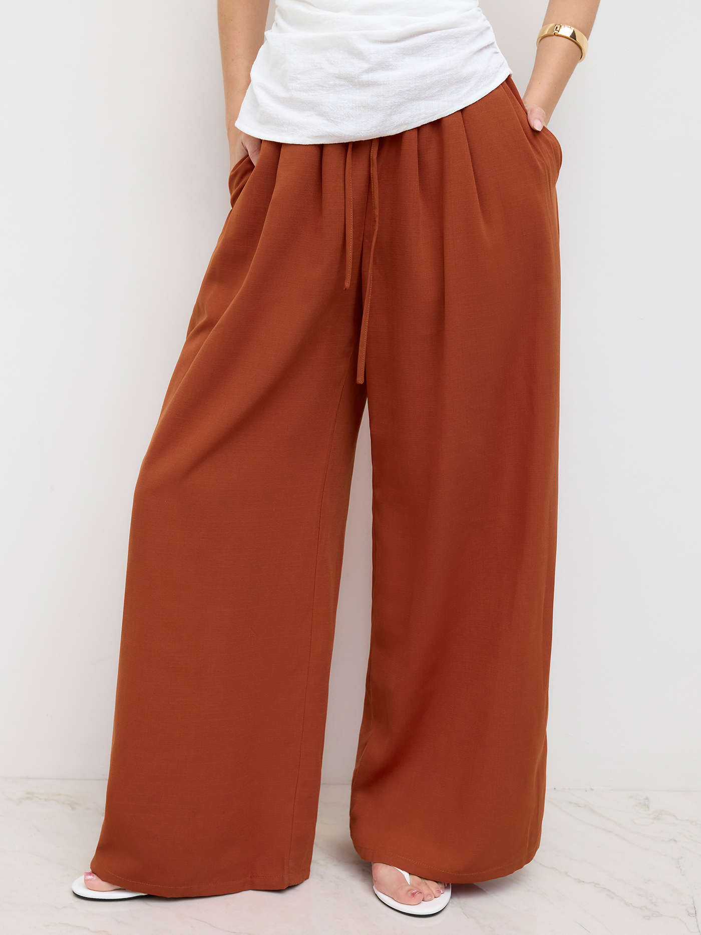 French Riviera Vacation Elastic Waist Wide Leg Trousers