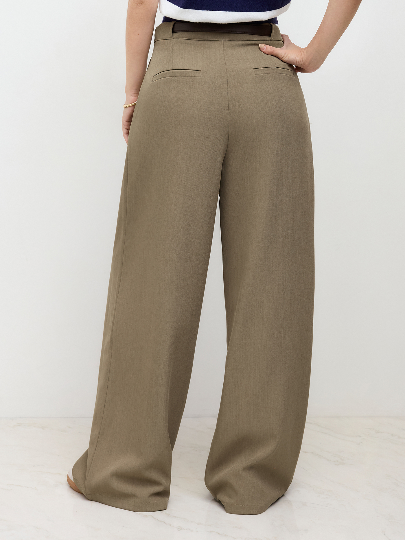 【HI FI FNK】Brea Belted Wide Trousers Woven Belted Wide Leg Trousers For Work