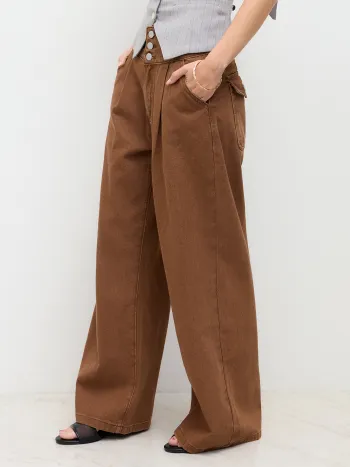 Mid-Hochbund, einfarbige, breite Jeans aus Denim