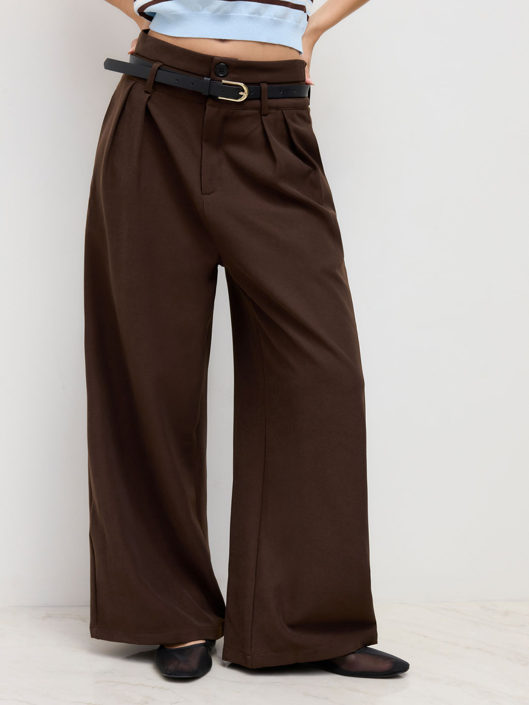Gürteltrage Hochbund-Pleat-Hosen
