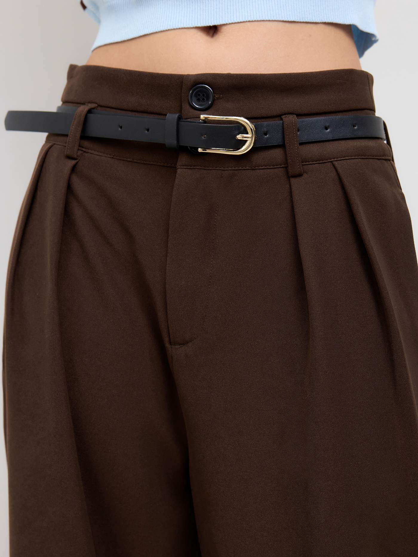 Belted Pleated Wide Leg Trousers